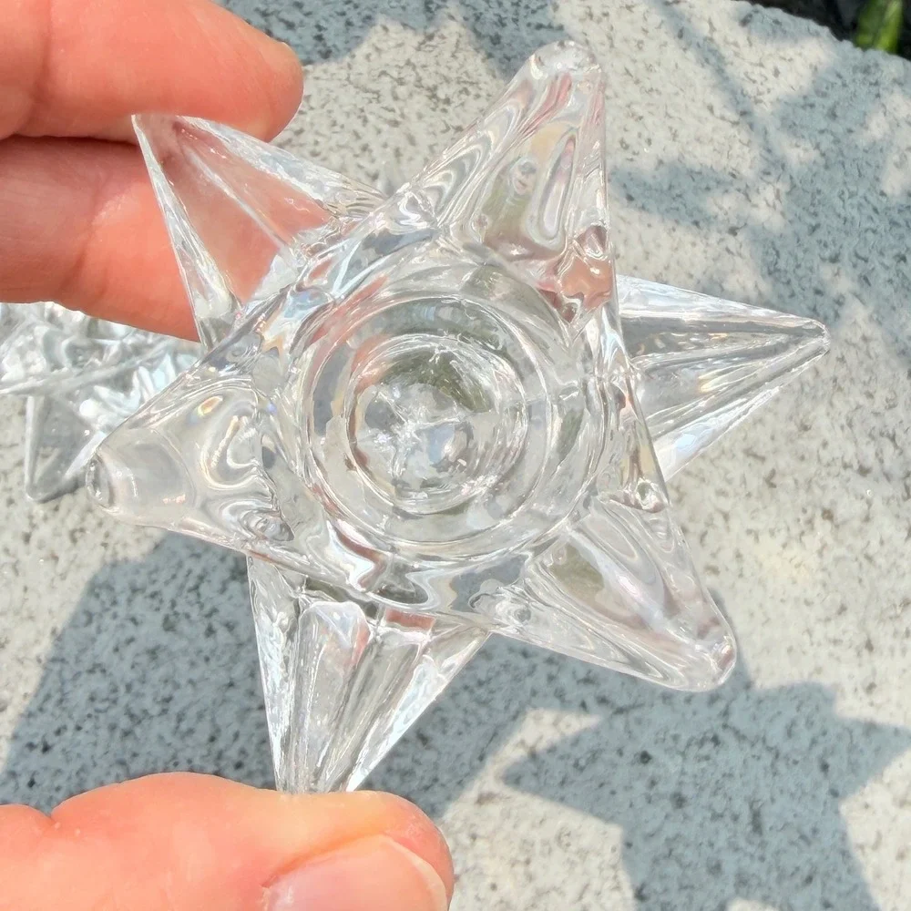 Vintage 9-point Clear Glass Star Merkaba Taper Candle Holders Set of 3